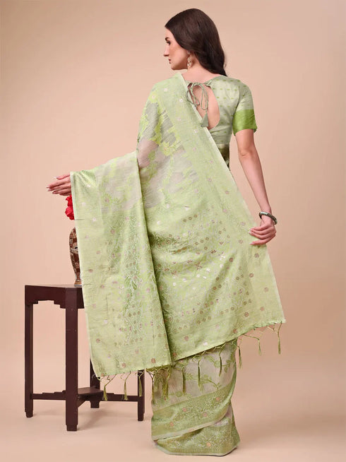 Deeva Sarees Light Green Cotton Saree